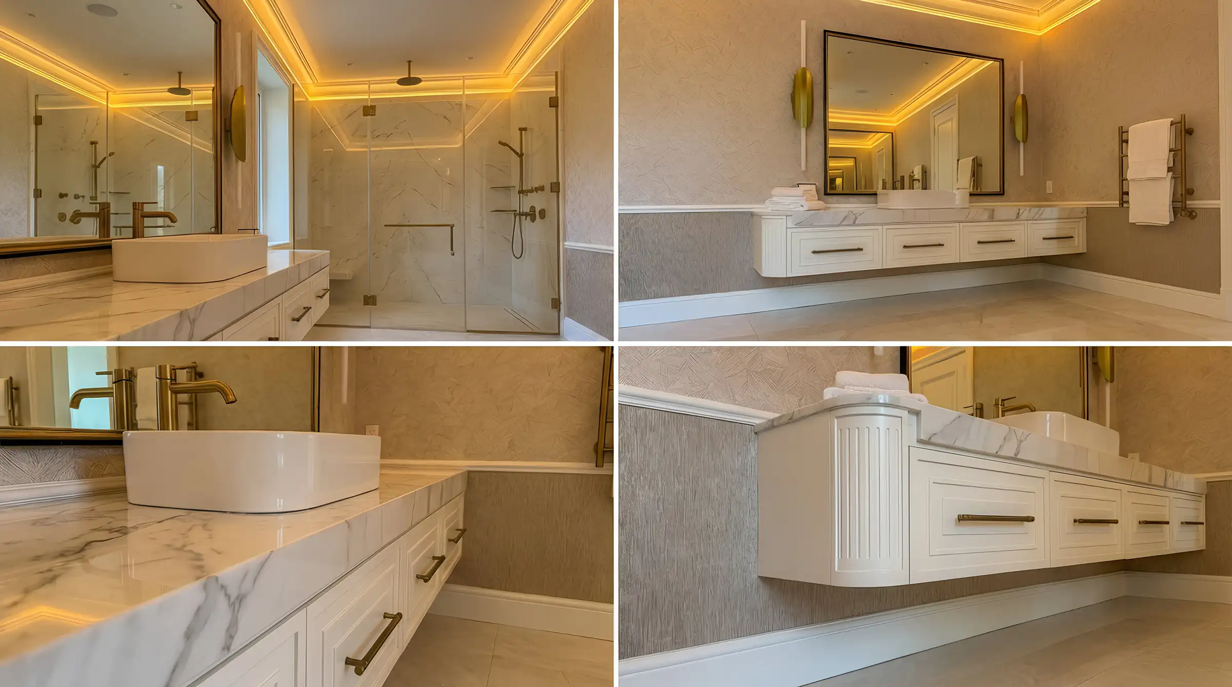 Bathroom details in Calacatta porcelain and KRION