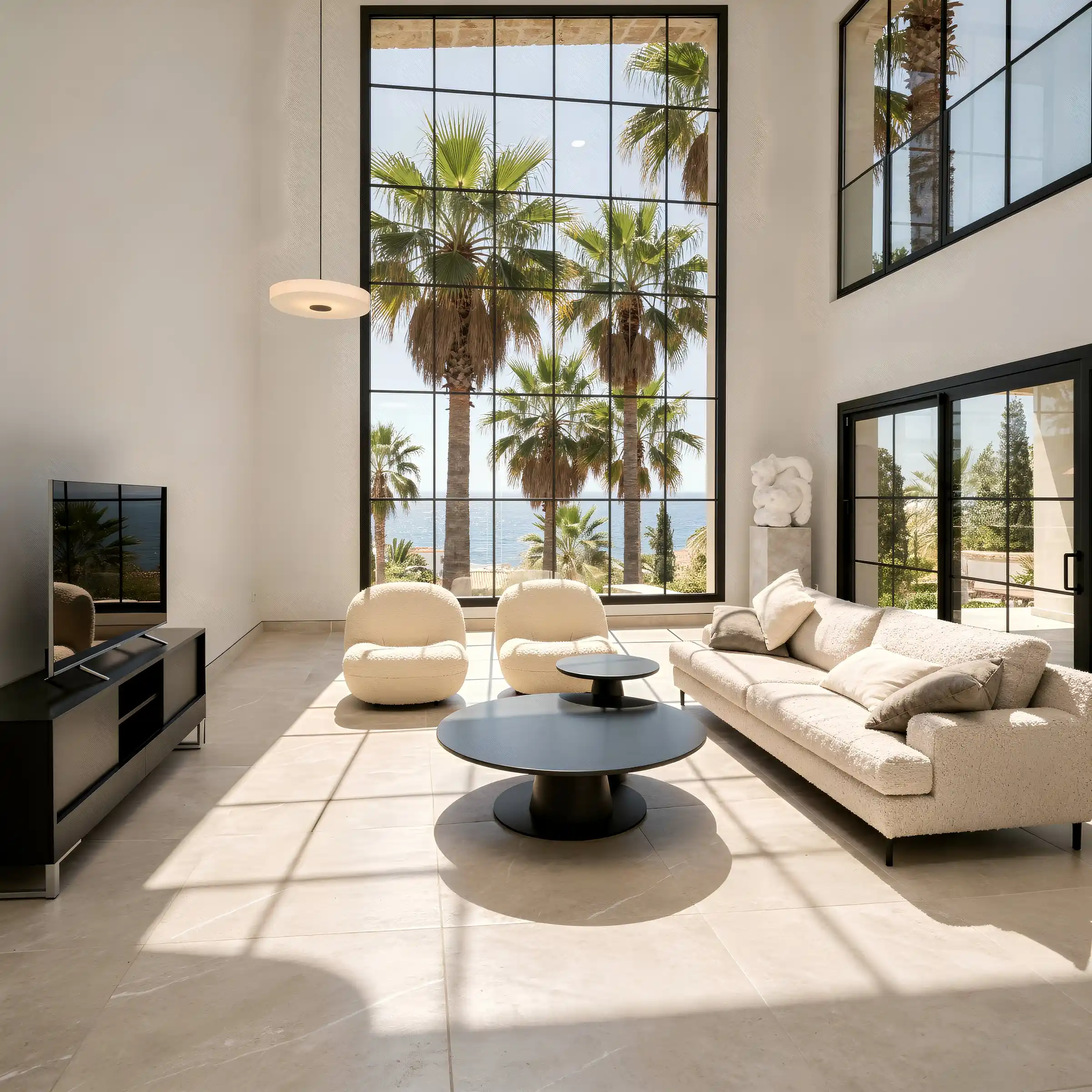 Villa construction on the Costa del Sol: double-height living room at Villa Montua by Realta Constructions