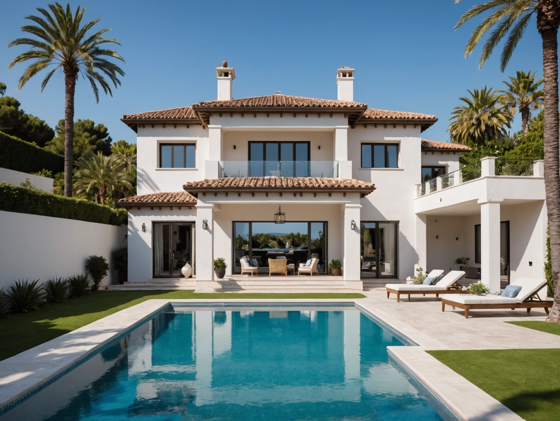Aerial view of Villa Montua with infinity pool and terraces, Benahavís